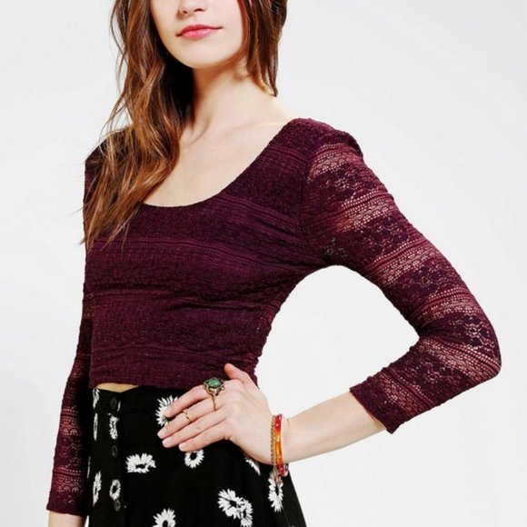 ANTHRO / PINS + NEEDLES Crop Top, Lace Purple, L
